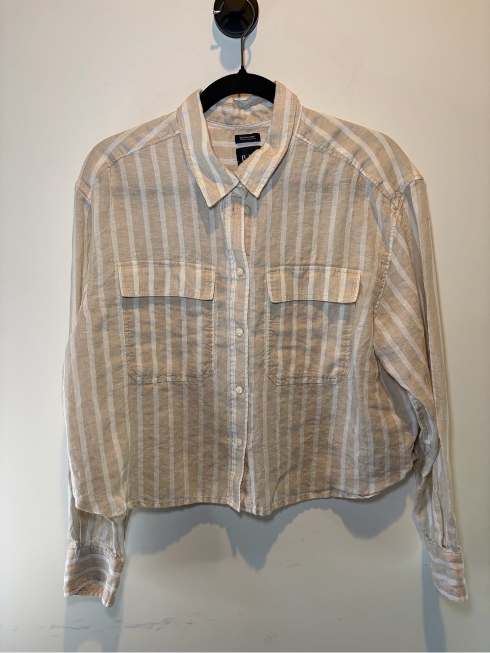 GAP‎ Beige and White Striped Button-Down Shirt